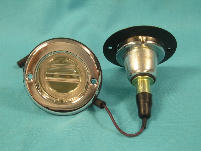 Reverse light Assemblies (pair) - NOTE: Fits 1969 Plymouth B-Body (Roadrunner, GTX and Satellite), but lens is not original style. Plymouth lenses were flat in the center while Dodge lens is raised about 1/4".