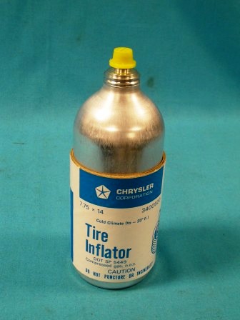 Space Saver Inflater Bottle 
Reproduction of the original-style canister used to inflate the space saver spare on all 1970 models with this option.
Note:  This canister is non-functional - it is for appearance only.