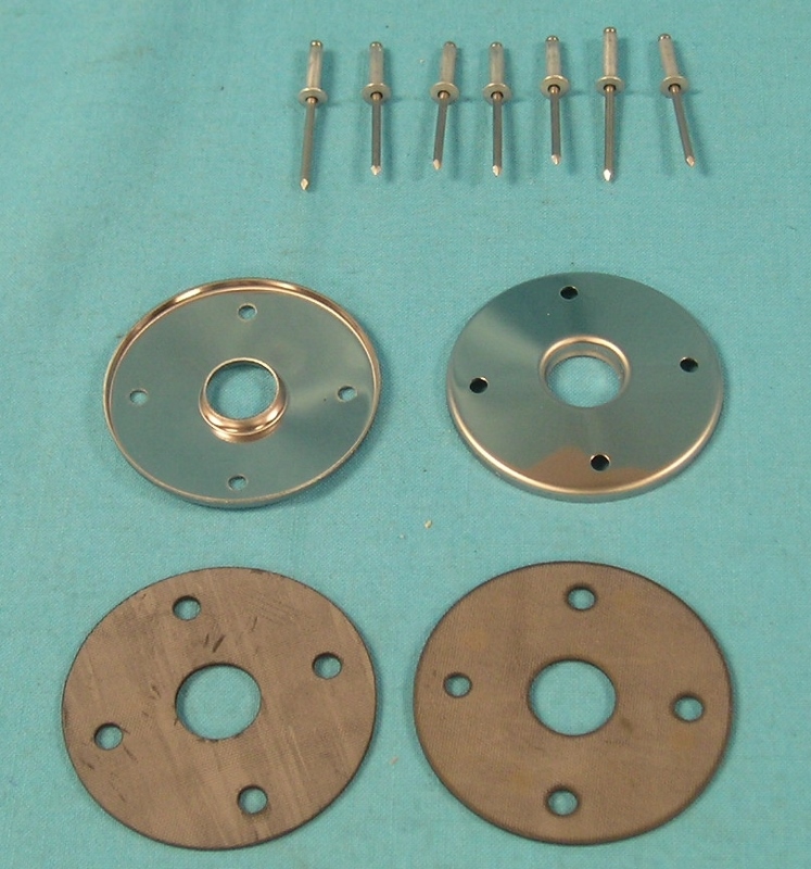 Hood pin plates - Fiberglass hood - with gaskets and screws. Round Chrome - Reproduction (pair)