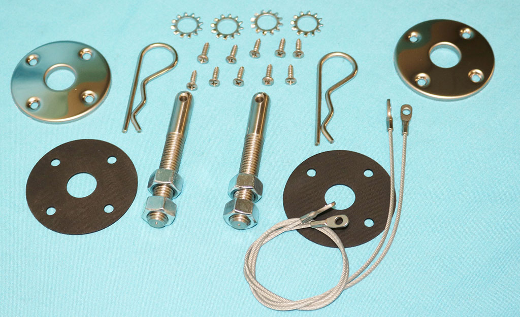 Steel Hood Pin Kit:  With 18" cables