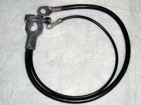 Negative Battery Cables 1970-72 A-Body Small Block V8 / 1970-72 B-Body small blocks / 1970-72 C-Body small blocks / 1970-71 E-Body / 1972 E-Body V8 - Exact Reproduction Battery cable down to the smallest most intricate detail on the head. Not like others on the market, these cables are correct down to the bolt and nut on the head.  19 1/2" length center to center. (discount exempt)