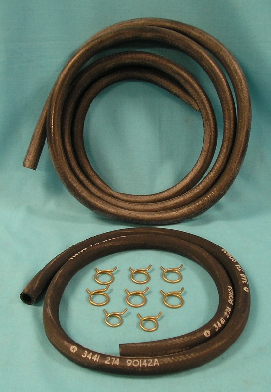Heater Hose Set - (with A/C). Includes one, 5ft. 1/2" grooved hose with a pentastar, vendor code 83044 and part number 3441274 and one, 5ft. 5/8" ribbed hose with the Mopar logo, vendor code 90142A and part number 2837398 - Reproduction