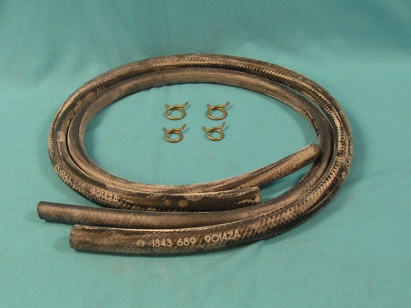 Heater Hose Set -(without A/C). Includes one 4ft. 1/2" grooved hose with a pentastar, vendor code 83044, and part number 2936402 and one 5ft. 5/8" ribbed hose with part number 1343689, a pentastar and vendor code 90142A - Reproduction