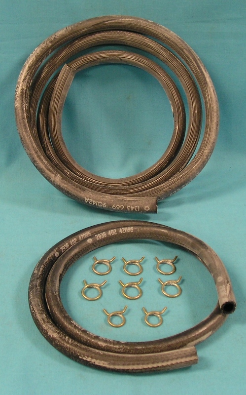 Heater Hose Set - (with A/C). Includes one 5ft. 1/2" grooved hose with a pentastar, vendor code 83044, and part number 2936402 and one 5ft. 5/8" ribbed hose with part number 1343689, a pentastar and vendor code 90142A - Reproduction