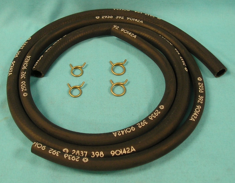 Heater Hose Set - (without A/C). Includes one, 4ft. 1/2" hose with a pentastar and part number 2936392 and one, 5ft. 5/8" hose with Mopar logo and part number 2837398. Each hose is ribbed and features the vendor code 90142A - Reproduction
