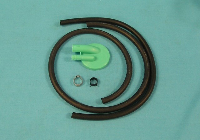 Overflow Hardware Kit Only. Includes both sizes of correct ribbed hoses, green cap and clamps. (Does not include the overflow bottle). Correct reproduction of original Chrysler part. (discount exempt)