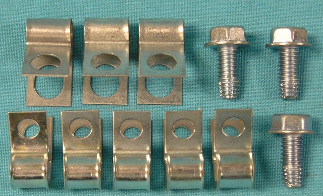 Brake line clip set, 8 clips & 3 bolts