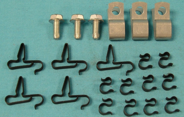 3/8" + 5/16" + 1/4" fuel line clip set, 8 clips, 3 bolts & 10 "S" clips
