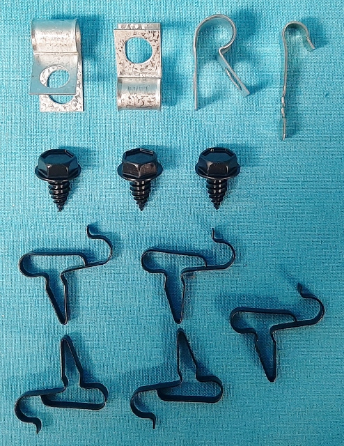 3/8" single fuel line clip set, 5 clips & 3 bolts, 3 clamps