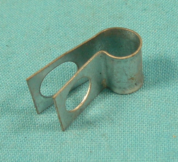 Single line silver zinc-plated steel tube clamp used to secure single lines to the frame. Use our 5/16" clamp bolt (part #IN-J68) for mounting the clamp to the car's frame. 3/8" Line