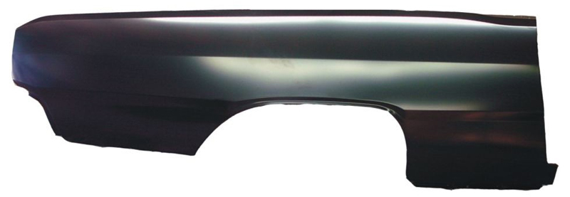 Passenger Side - These Dart skins run from the bottom edge of the quarter panel to the topside of the car. They extend from the tail panel to the door jamb (like the factory units) and turn in about 1" into the jamb. These skins also include the small tabs to which the rear valance attaches.  Measure 85" long by 28" tall. Shipped Truck Freight