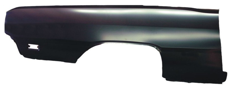 Passenger Side - These Dart skins run from the bottom edge of the quarter panel to the topside of the car. They extend from the tail panel to the door jamb (like the factory units) and turn in about 1" into the jamb. These skins also include the small tabs to which the rear valance attaches.  These skins feature the correct marker light hole and inner bracing. The measure 85" long by 31" tall. Shipped Truck Freight