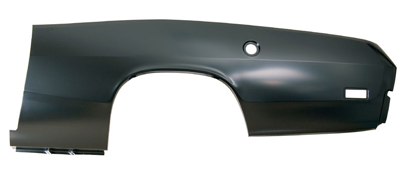 Drivers Side - These skins run from the bottom edge of the quarter panel to the top side of the car. They extend from the tail panel to the door jamb (like the factory units) and turn in about 1" into the jamb. These quarter skins do not include the tabs to mount the rear valance. Due to the size of this product, they are shipped by truck.   Measurements are 82" long by 32" tall.