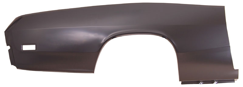 Passenger Side - These skins run from the bottom edge of the quarter panel to the top side of the car. They extend from the tail panel to the door jamb (like the factory units) and turn in about 1" into the jamb.  These quarter skins do not include the tabs to mount the rear valance. Due to the size of this product, they are shipped by truck.   Measurements are 82" long by 32" tall.