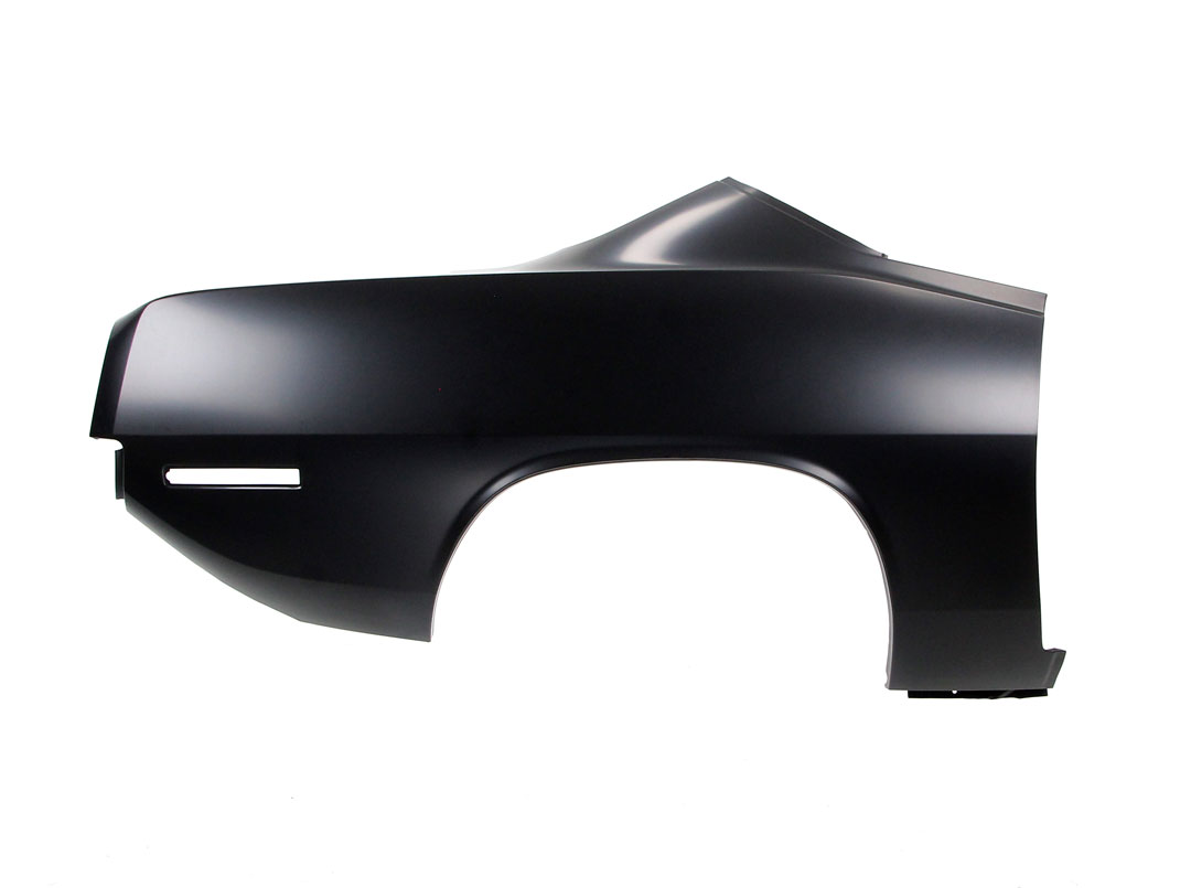 Passenger side OEM FULL Quarter Panel (Coupe only).  Measures 32" tall by 65" long Due to the size of this product, they are shipped by truck.