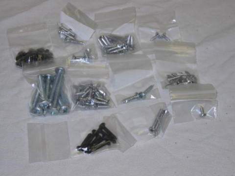 Interior Screw Kit, Dodge Polara (conv) (117 screws)- 2 coat hook, 2 pillar mldg., 4 windshield mldg. (upper), 6 dash bezel, 2 pillar and corner mldg., 7 windsheild mldg. (top), 5 windsheild mldg. (lower), 6 sunvisor, 6 door trim, 8 quarter trim, 4 kickpanel, 3 center mirror, 8 seat side mldg., 18 sill allignment plate, 4 quater seal, 4 armrest bezel and 4 armrest pad screws