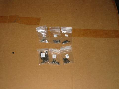 Exterior Screw kit -(60 screws)- 5 grille mldg, 4 grille, 4 headlight mldg., 4 hood bumper side, 6 parking light housing, 4 parking light lens, 1 mirror and 40 wheel trim screws