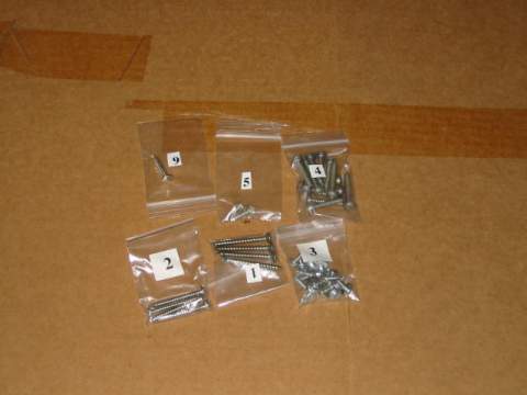 Exterior Screw kit -(41 screws)- 4 headlight mldg., 4 parking light, 8 upper grille, 9 grill mounting, 9 rear windsheild mldg., 4 headlight mldg., 2 license light mounting and 1 mirror screw