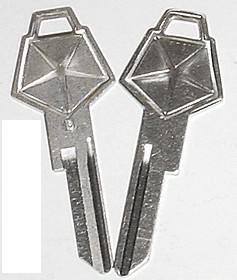 Ignition and door key blanks.Square key with a large Pentastar on both sides.  This key blank is also now good for the NEW reproduction 1962-65 A, B-body Door locks - part # 348-51493
