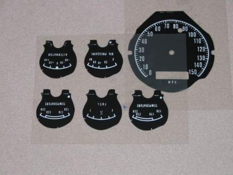 Instrument Cluster Lettering - Black Face - White lettering. This is for Ralley Instruments only and will not work for 1968-69 GTX or Roadrunner: 
Speedo-fuel-temp-oil-alt