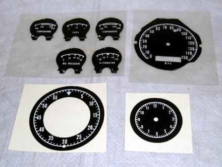 Instrument Cluster Lettering - Black Face - White lettering. This is for Ralley Instruments only and will not work for 1968-69 GTX or Roadrunner: 
Two-faced clock-speedo-fuel-temp-oil-alt