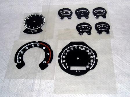 Instrument Cluster Lettering, Black Face - White lettering. This is for Ralley Instruments only and will not work for 1968-69 GTX or Roadrunner: 
tach-clock-speedo-fuel-temp-oil-alt