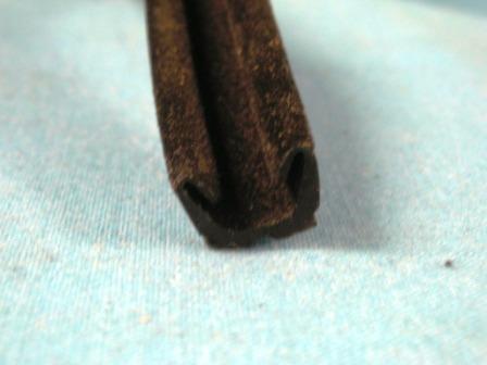 Unbeaded Rubber Channel with Flocked Lining - Closed models. 96" length, 7/16" wide cross-section, 1/2" tall, 7/32" channel gap.