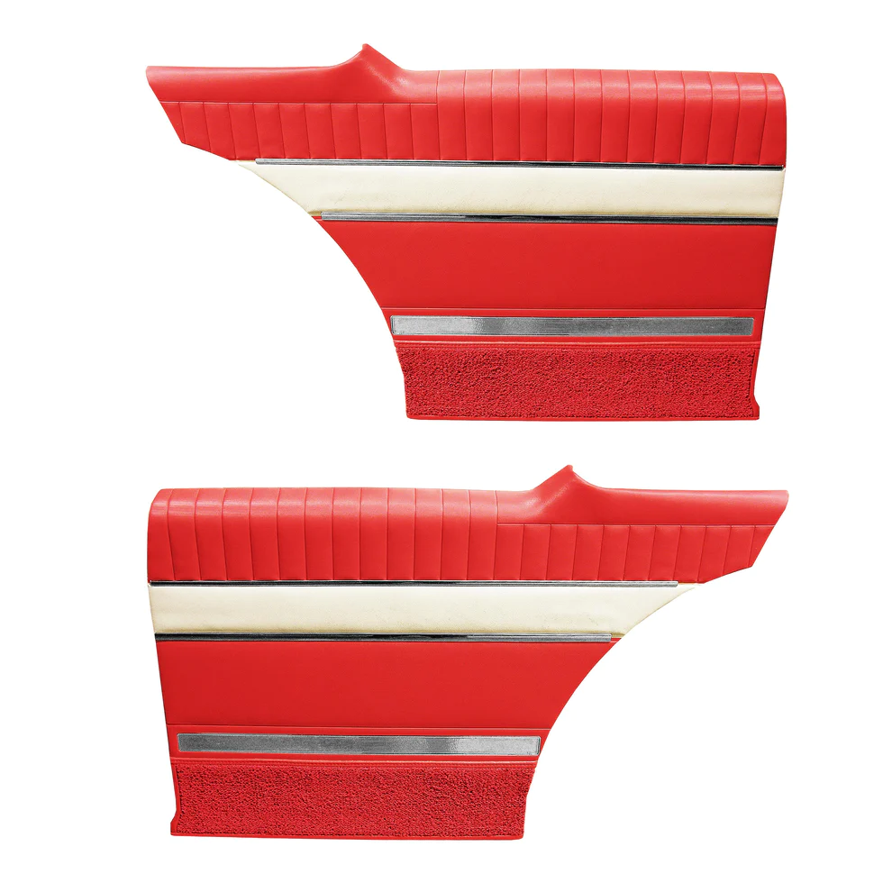 Rear door panels. Pair. Hardtop 

Die-electrically heatsealed Pinpoint grain upper and Bison grain middle with carpeted lowers