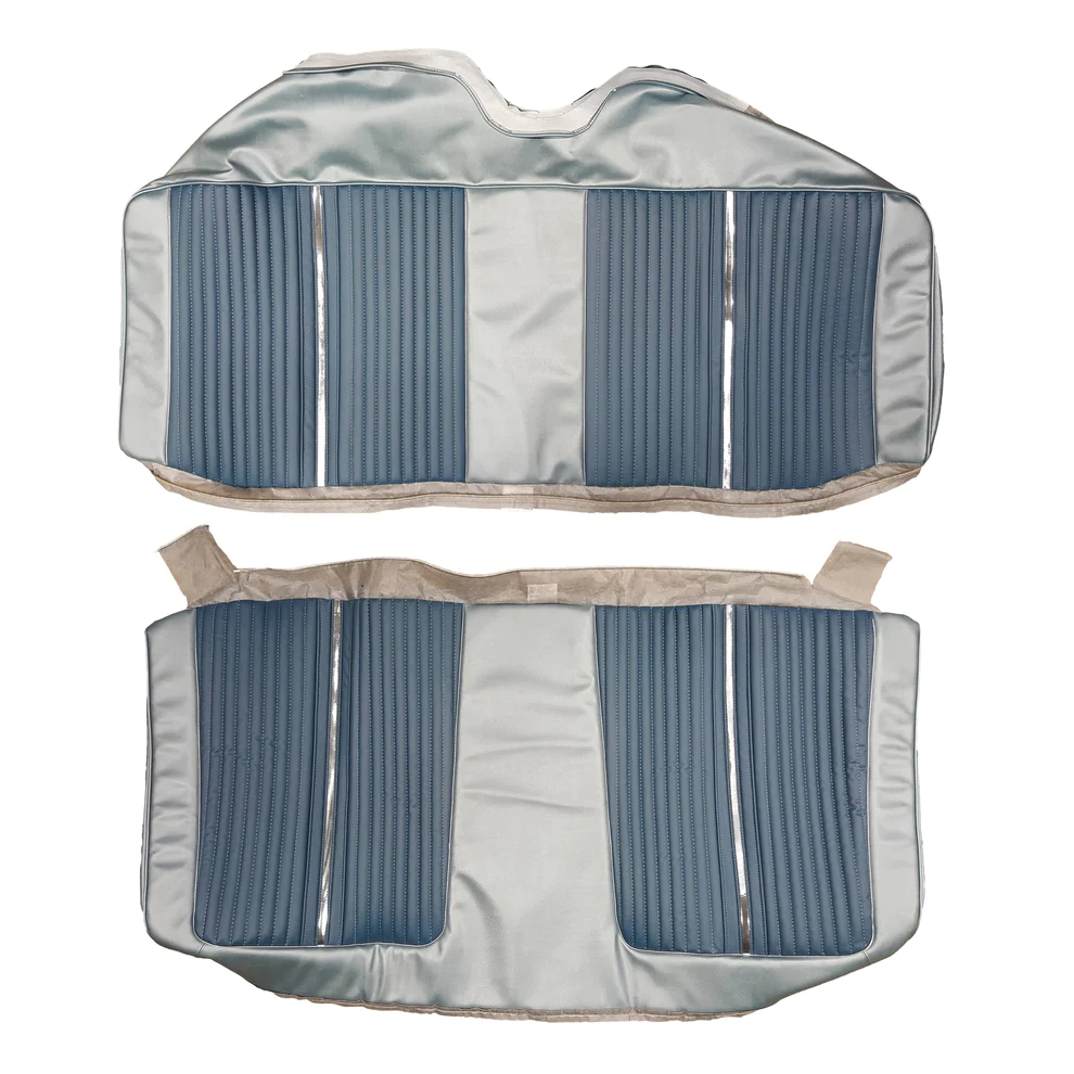 Seat Upholstery, Front Split Bench (Heat sealed Ribbed inserts with chrome accent band and Bison grain skirts) - All vinyl