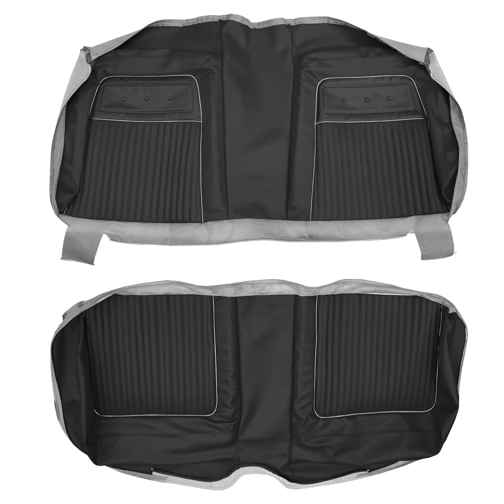 Seat Upholstery, Rear bench - Hardtop (Bison grain inserts with heat sealed upper inserts and silver tinsel welt Bison grain skirts)