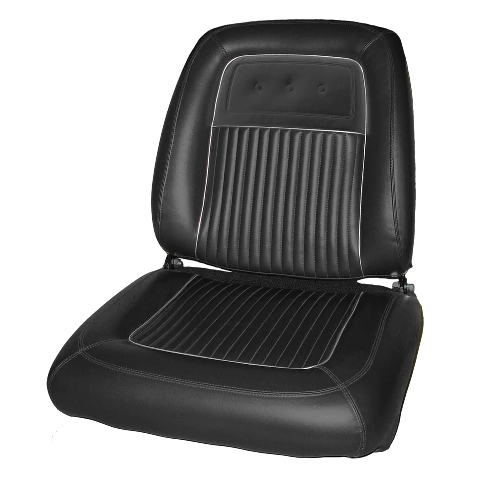 Seat Upholstery, Front bucket seats, pair (Bison grain inserts with heat sealed upper inserts and silver tinsel welt Bison grain skirts)