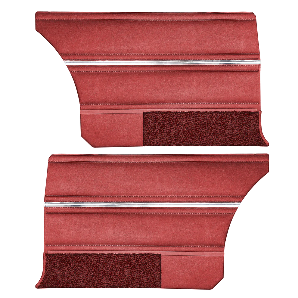 Rear door panels. Pair. Dart GT - Hardtops only.
Die-electrically heatsealed Bison grain.
 Bucket style.  Choose color option at time of order - for web orders place color selection in notes.