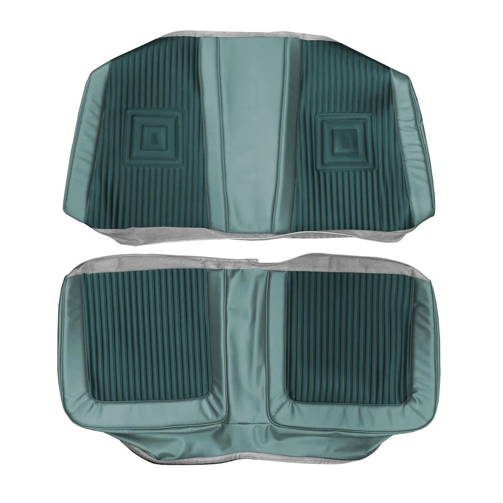 Seat Upholstery, Rear bench - Hardtop (Heat sealed Bison grain inserts and skirts with silver tinsel welt.)