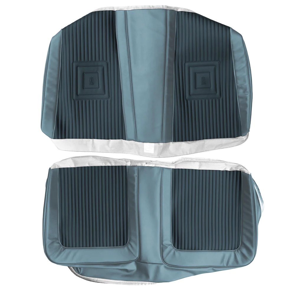 Seat Upholstery, Rear bench - Convertible (Heat sealed Bison grain inserts and skirts with silver tinsel welt.)