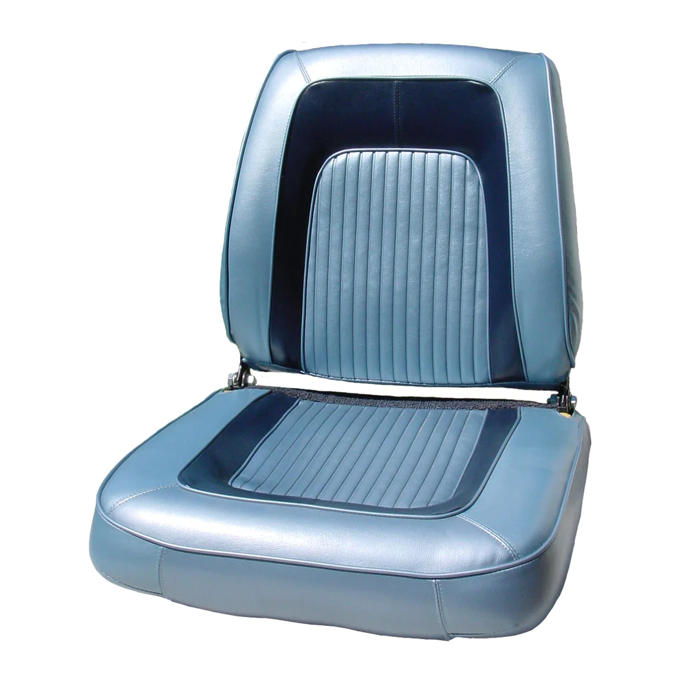 Seat Upholstery, Front buckets, pair (Heat sealed Bison grain inserts and skirts with accent surrounding insert) - Coronet 500 models.