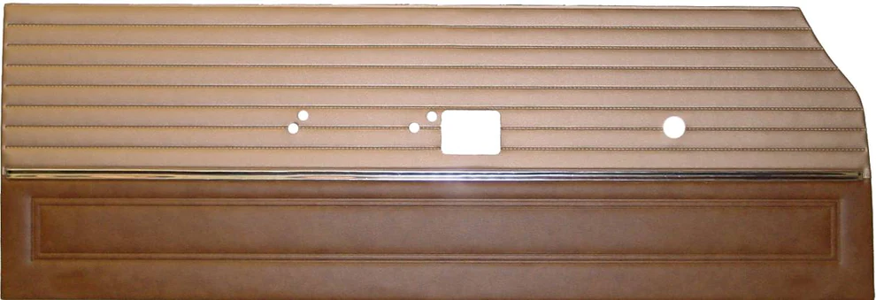 Front door panels - Bench style - 440
Die-electrically heat-sealed Bedford grain upper and Cologne grain lower with chrome accent.


Please indicate color choice in the NOTES box.

**NOTE: For color choices 614 Gold and 629 Gold/Ginger sample approval may be required