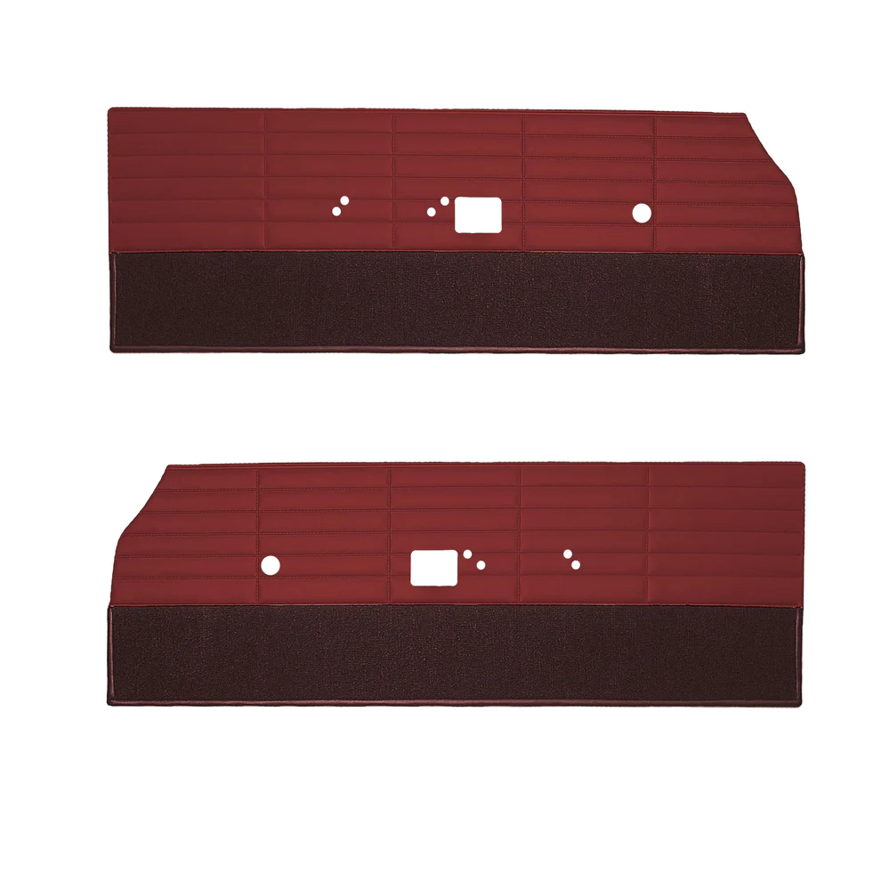 Front door panels - Bucket style - 500 - "Deluxe" Interior
Die-electrically heat-sealed cologne grain with carpeted lower section.

Please indicate color choice in the NOTES box.

**NOTE: For color choices 614 Gold and 616 Ginger, sample approval may be required