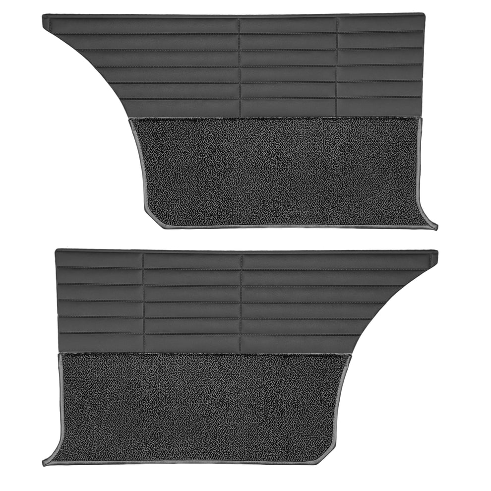 Rear door panels - Hardtop - 500
Die-electrically heat-sealed cologne grain with carpeted lower section.

Please indicate color choice in the NOTES box.

**NOTE: For color choices 614 Gold and 619 Ginger, sample approval may be required