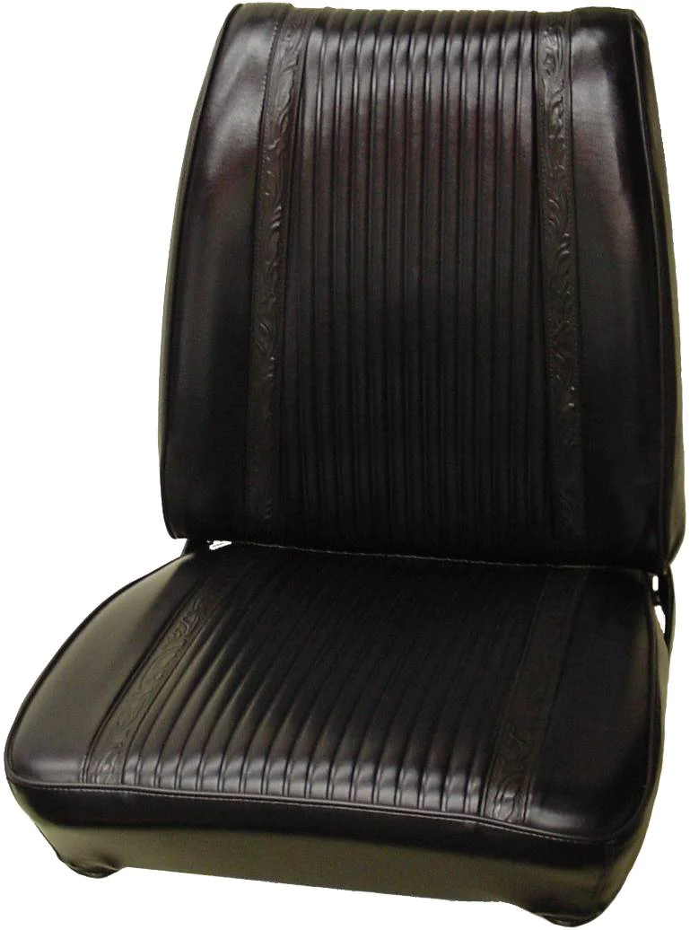 Seat Upholstery, Front buckets, pair (Heat sealed Cologne grain inserts with Western Scroll strips & Cologne grain skirts)