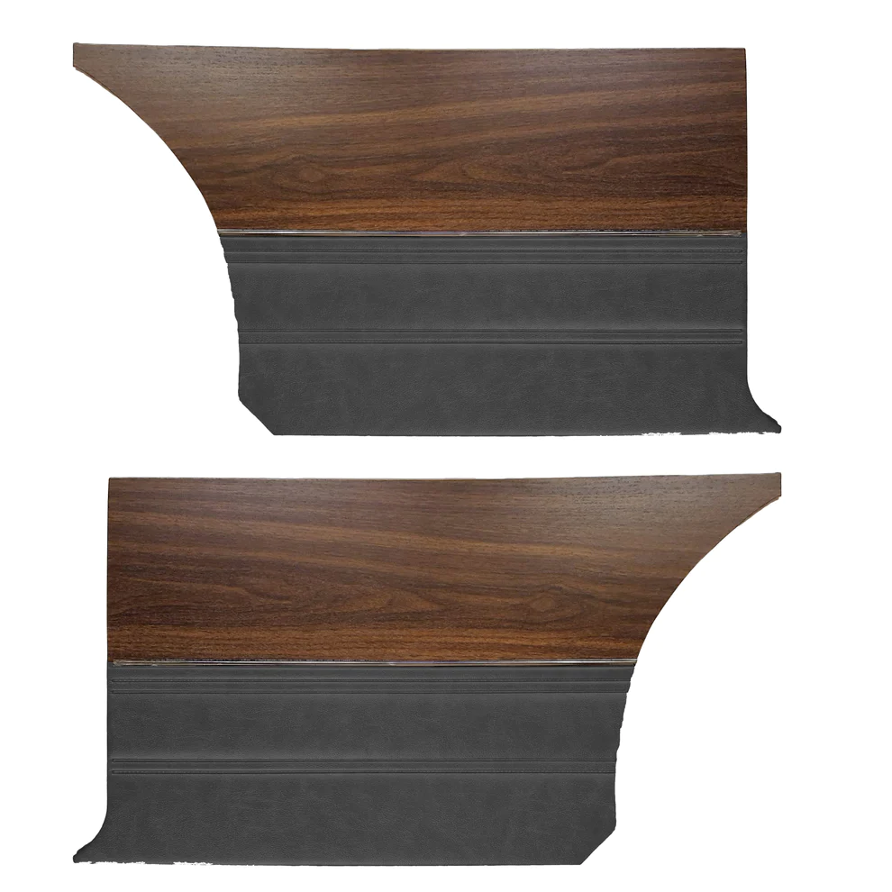 Rear door panels. Hardtops only. Price shown per PAIR.
1969 Sport Satellite & GTX
Bucket style seats
Die-electrically heatsealed Coachman grain with woodgrain and chrome accent strip.