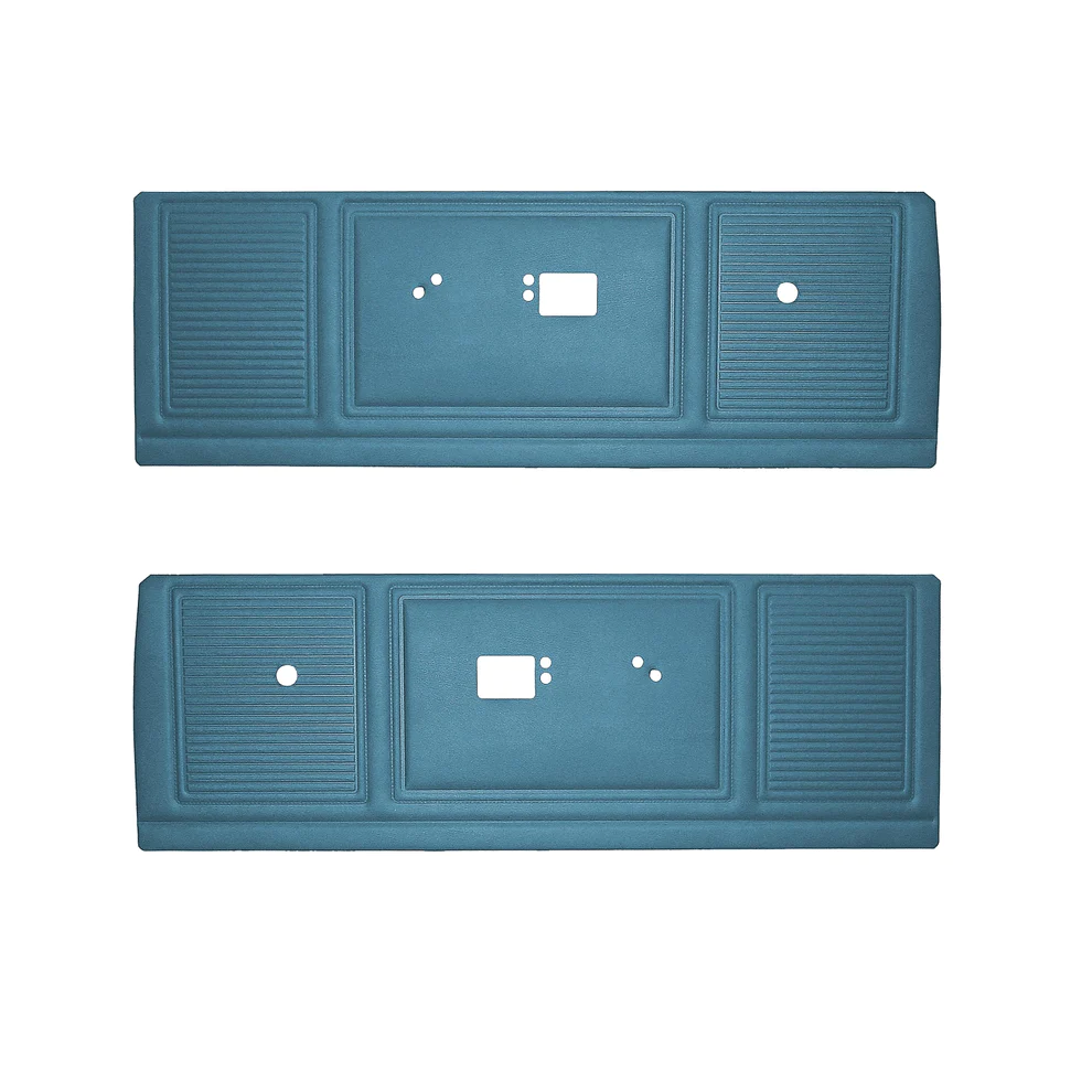 Front door panels. Pair. Bucket style.
Dart GT
Die-electrically heat sealed Dakota grain. Horizontal plate pattern - smooth panel at the door handle area.  Choose color selection at time of order or place in notes for web type orders.