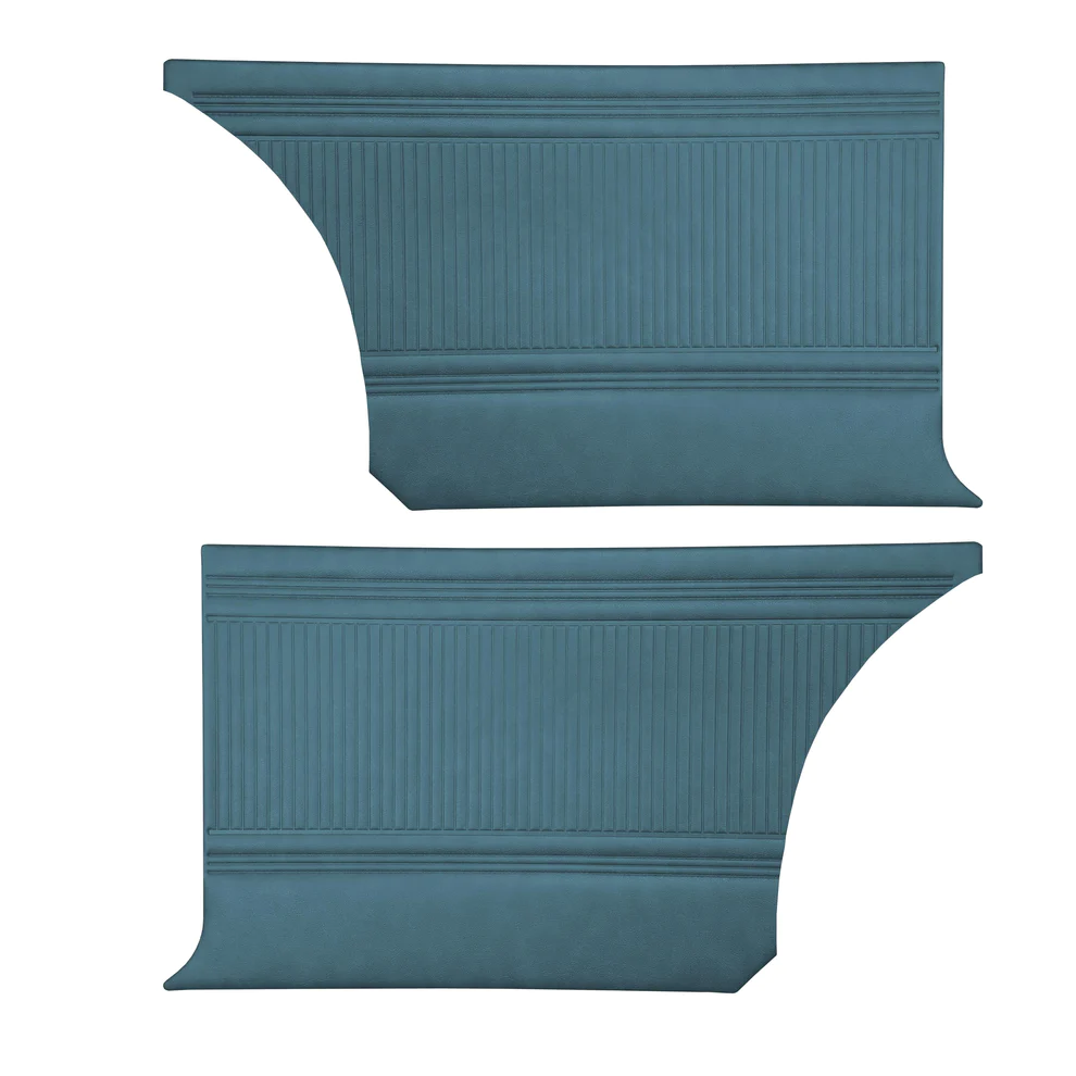 Rear door panels. Pair. Hardtops only. Bench style.
Die-electrically heatsealed Coachman grain vinyl with chrome accent bands.
Coronet 440 & Super bee