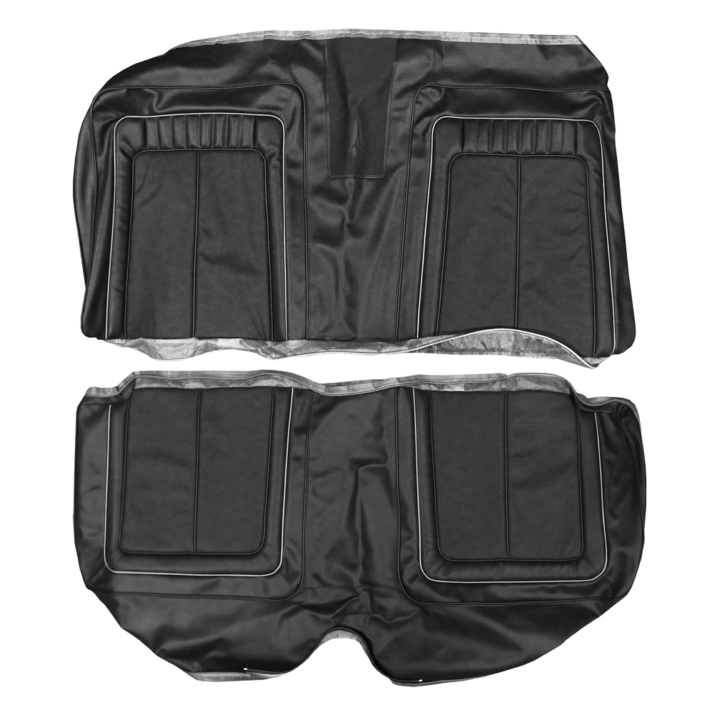Seat Upholstery, Rear bench with heat sealed Plymouth Emblem on rear seat top center panel - Hardtop (Ranger grain inserts and Coachman grain skirts) - 70 Super Bird