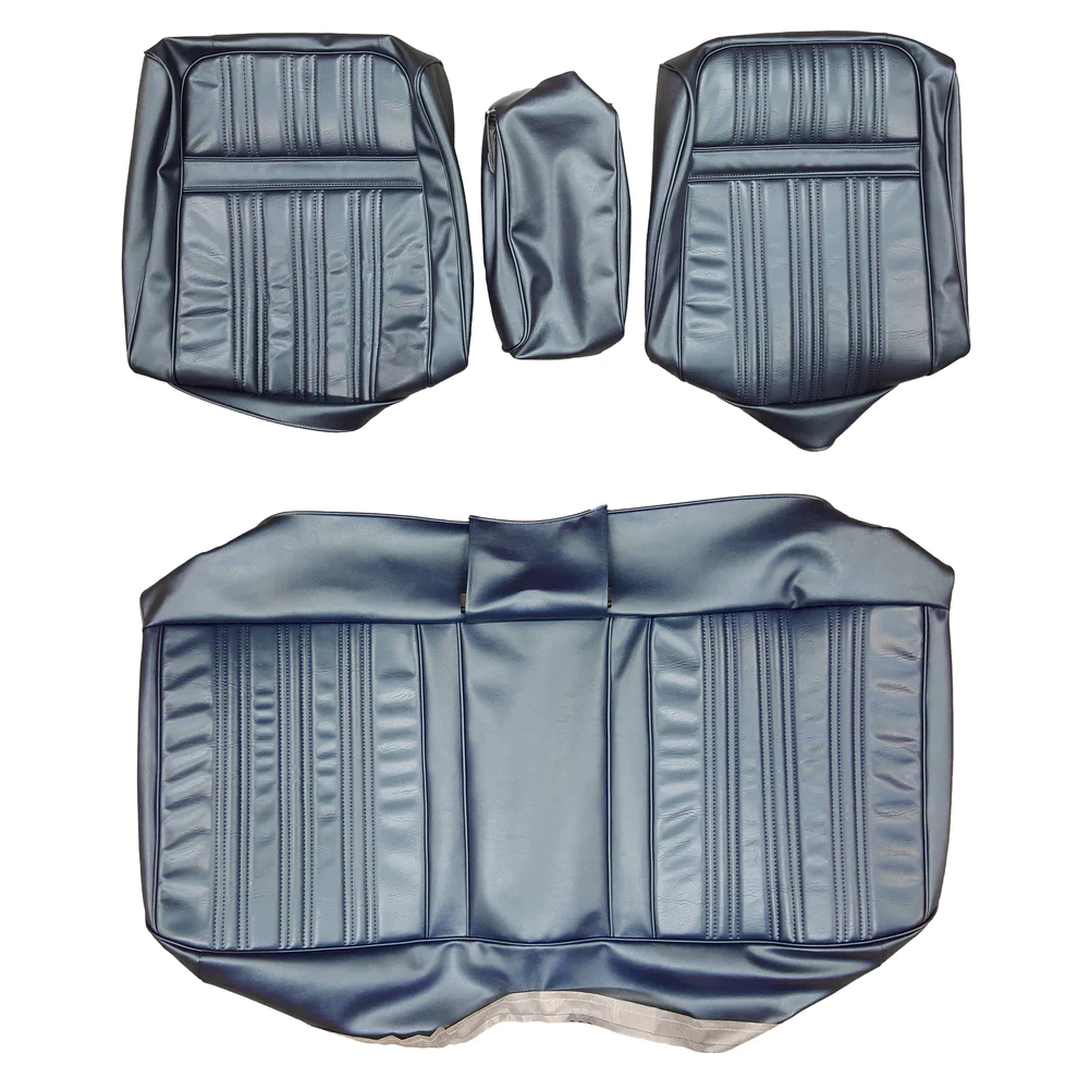 Seat Upholstery, Front split bench with fold down center arm rest - convertible Shallow Elk grain inserts and Coachman grain skirts (Convert). Coronet 500 models.