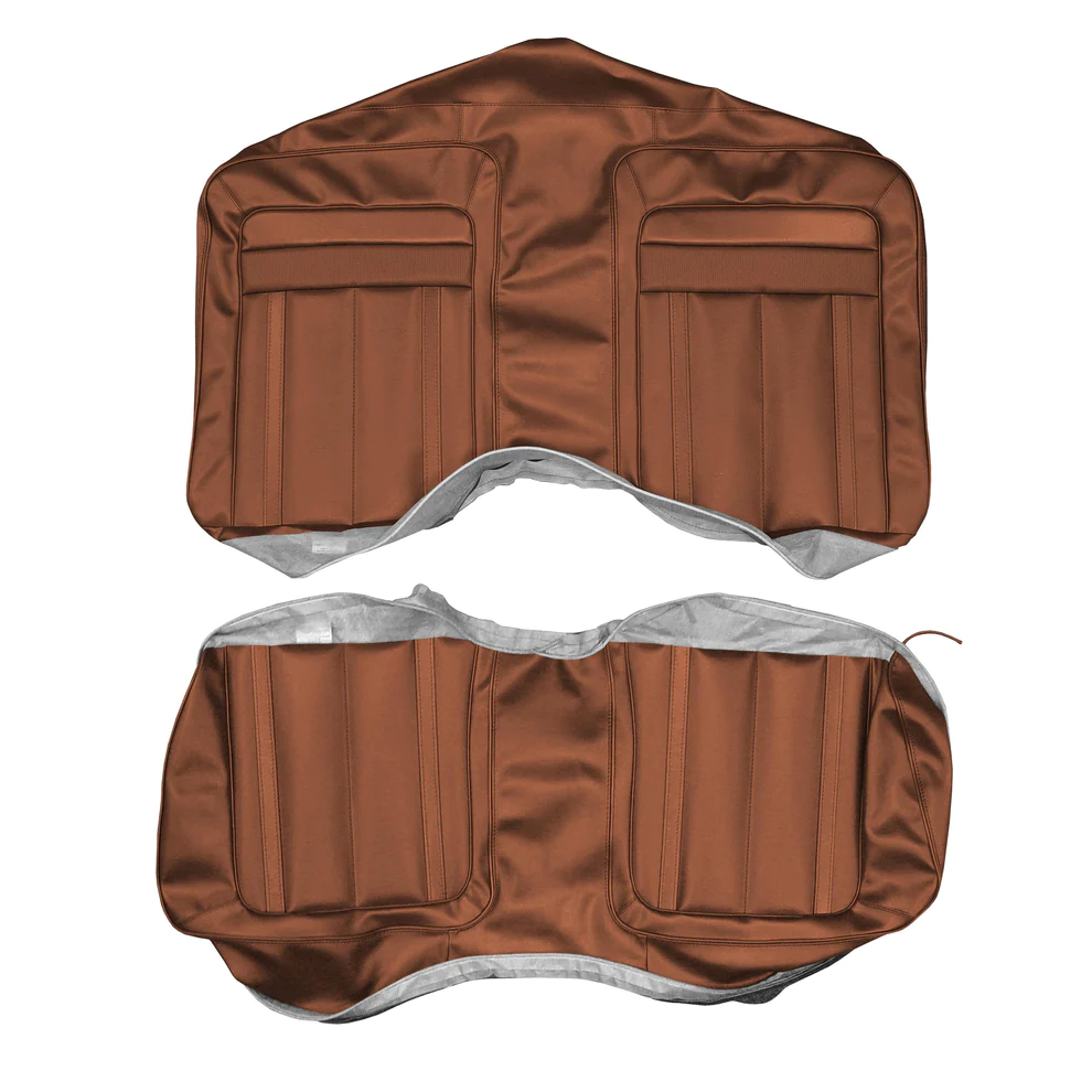 Seat Upholstery, Rear bench - <b>Gran Coupe</b> Convertible (Shallow Elk grain inserts with accent belts, Ranger grain accent panel and Coachman grain skirts - vinyl interior).  Gold is available but at a $625 surcharge.