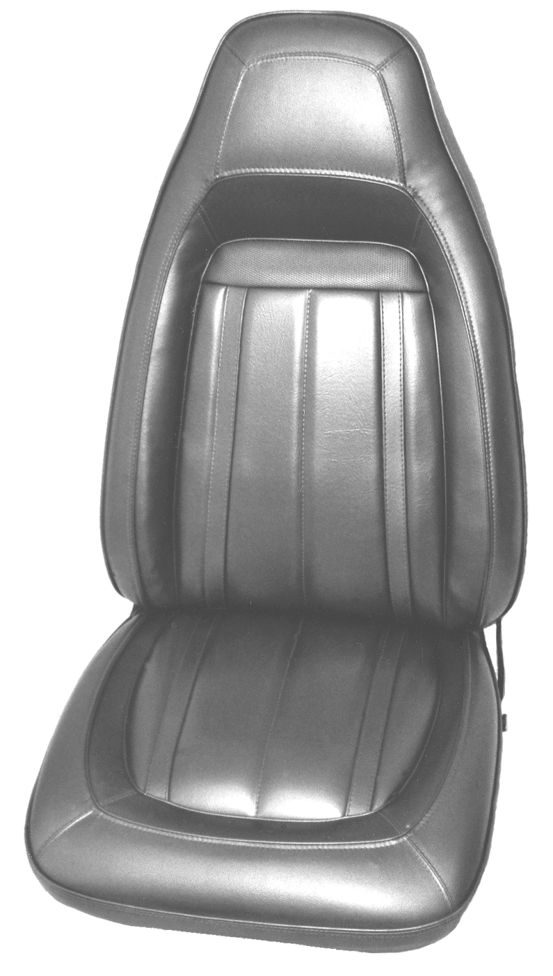 Seat Upholstery, Front buckets, pair - Gran Coupe (Shallow Elk grain inserts with accent belts, Ranger grain accent panel and Coachman grain skirts - vinyl interior).