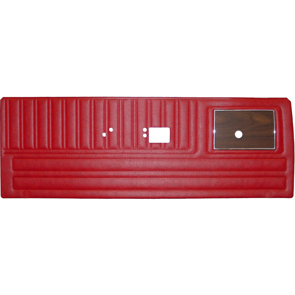 Front door panels. Pair. Bench or Bucket Style
Duster and Duster 340

Die-electrically heat-sealed coachman grain with WOODGRAIN & CHROME accent.

For Web type orders please indicate color choice in the NOTES box