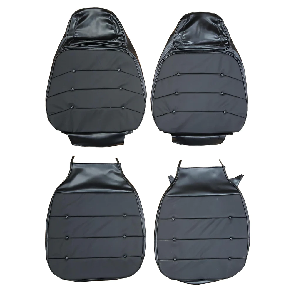 Seat Upholstery, Front buckets, pair - Black (Leather inserts with buttons and Belmont grain skirts)