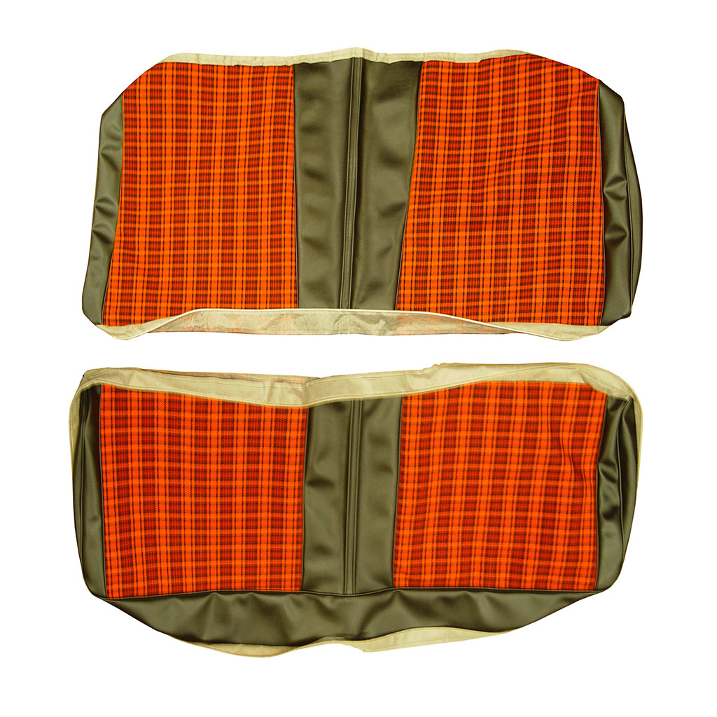 Seat Upholstery, Rear Bench (Plaid Cloth inserts and Coachman grain skirts.  Demon / Demon 340 / Duster / Duster 340.