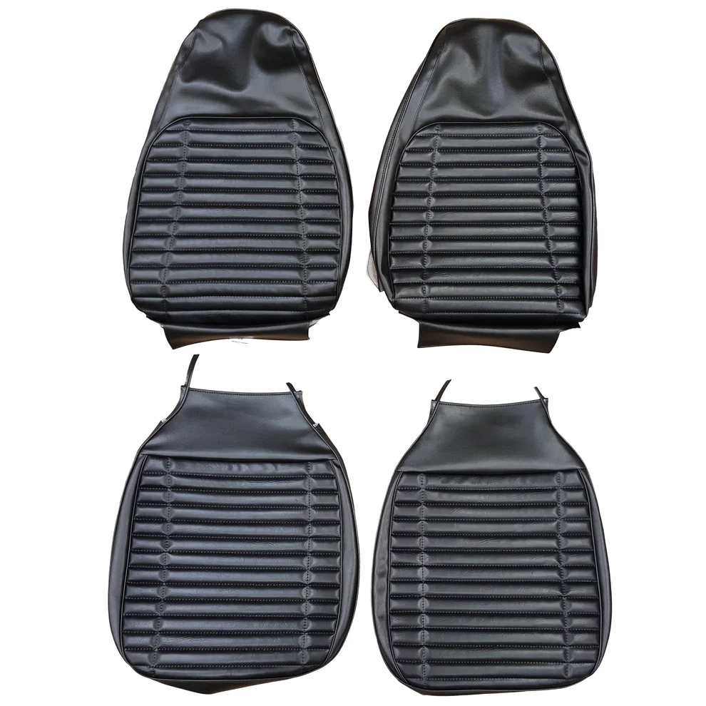 Seat Upholstery, Front buckets, pair (Shallow Elk grain inserts with stitched pleats and Coachman grain skirts)